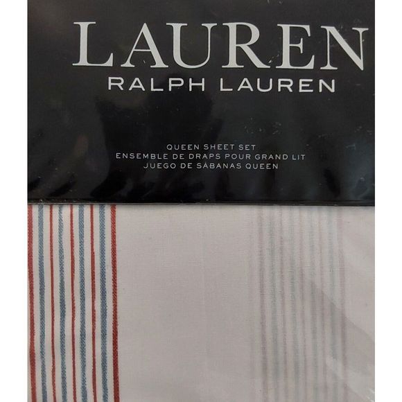 Ralph Lauren MARLEY STRIPE Cream Multi 100% Cotton Queen Sheet Set Bedding - Picture 5 of 10